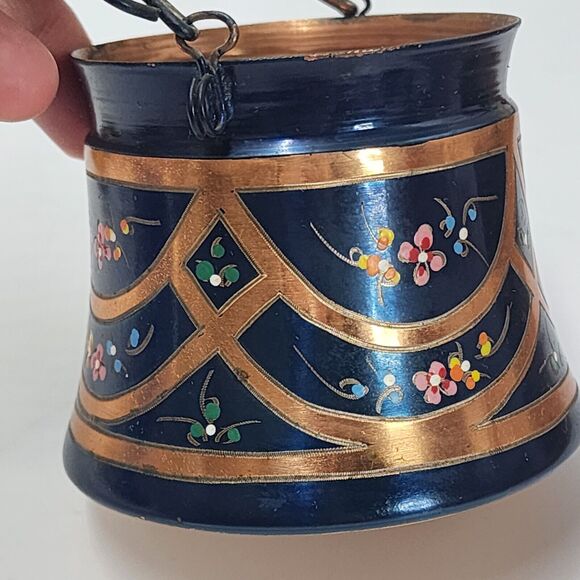 Vintage Handpainted Decorative Copper Bucket Pale Cauldron Rustic Primitive - Picture 2 of 6